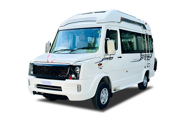 Tempo traveller exterior for Bangalore rental bookings